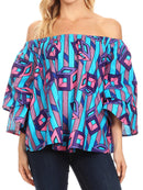 Sakkas Abree Off-shoulder Short Sleeve Blouse Top Ankara Wax Dutch African Print