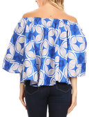 Sakkas Abree Off-shoulder Short Sleeve Blouse Top Ankara Wax Dutch African Print