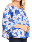 Sakkas Abree Off-shoulder Short Sleeve Blouse Top Ankara Wax Dutch African Print
