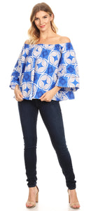 Sakkas Abree Off-shoulder Short Sleeve Blouse Top Ankara Wax Dutch African Print