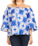 Sakkas Abree Off-shoulder Short Sleeve Blouse Top Ankara Wax Dutch African Print