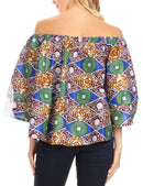 Sakkas Abree Off-shoulder Short Sleeve Blouse Top Ankara Wax Dutch African Print