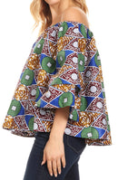 Sakkas Abree Off-shoulder Short Sleeve Blouse Top Ankara Wax Dutch African Print