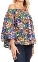 Sakkas Abree Off-shoulder Short Sleeve Blouse Top Ankara Wax Dutch African Print
