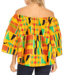 Sakkas Abree Off-shoulder Short Sleeve Blouse Top Ankara Wax Dutch African Print