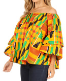 Sakkas Abree Off-shoulder Short Sleeve Blouse Top Ankara Wax Dutch African Print