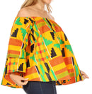 Sakkas Abree Off-shoulder Short Sleeve Blouse Top Ankara Wax Dutch African Print