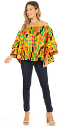 Sakkas Abree Off-shoulder Short Sleeve Blouse Top Ankara Wax Dutch African Print