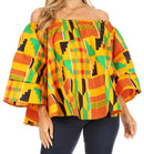 Sakkas Abree Off-shoulder Short Sleeve Blouse Top Ankara Wax Dutch African Print