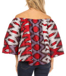 Sakkas Abree Off-shoulder Short Sleeve Blouse Top Ankara Wax Dutch African Print