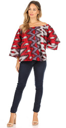 Sakkas Abree Off-shoulder Short Sleeve Blouse Top Ankara Wax Dutch African Print