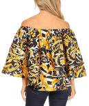 Sakkas Abree Off-shoulder Short Sleeve Blouse Top Ankara Wax Dutch African Print
