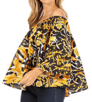Sakkas Abree Off-shoulder Short Sleeve Blouse Top Ankara Wax Dutch African Print