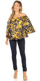 Sakkas Abree Off-shoulder Short Sleeve Blouse Top Ankara Wax Dutch African Print