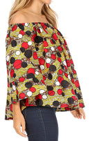 Sakkas Abree Off-shoulder Short Sleeve Blouse Top Ankara Wax Dutch African Print