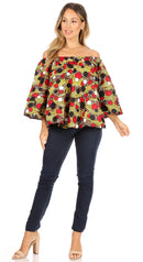 Sakkas Abree Off-shoulder Short Sleeve Blouse Top Ankara Wax Dutch African Print