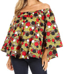 Sakkas Abree Off-shoulder Short Sleeve Blouse Top Ankara Wax Dutch African Print