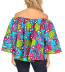Sakkas Abree Off-shoulder Short Sleeve Blouse Top Ankara Wax Dutch African Print
