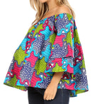 Sakkas Abree Off-shoulder Short Sleeve Blouse Top Ankara Wax Dutch African Print