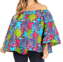 Sakkas Abree Off-shoulder Short Sleeve Blouse Top Ankara Wax Dutch African Print