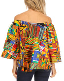 Sakkas Abree Off-shoulder Short Sleeve Blouse Top Ankara Wax Dutch African Print