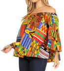 Sakkas Abree Off-shoulder Short Sleeve Blouse Top Ankara Wax Dutch African Print
