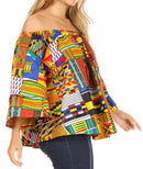 Sakkas Abree Off-shoulder Short Sleeve Blouse Top Ankara Wax Dutch African Print