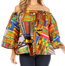 Sakkas Abree Off-shoulder Short Sleeve Blouse Top Ankara Wax Dutch African Print
