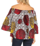 Sakkas Abree Off-shoulder Short Sleeve Blouse Top Ankara Wax Dutch African Print