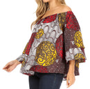 Sakkas Abree Off-shoulder Short Sleeve Blouse Top Ankara Wax Dutch African Print