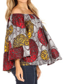 Sakkas Abree Off-shoulder Short Sleeve Blouse Top Ankara Wax Dutch African Print