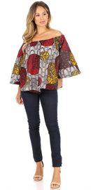 Sakkas Abree Off-shoulder Short Sleeve Blouse Top Ankara Wax Dutch African Print
