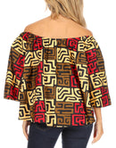 Sakkas Abree Off-shoulder Short Sleeve Blouse Top Ankara Wax Dutch African Print