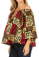 Sakkas Abree Off-shoulder Short Sleeve Blouse Top Ankara Wax Dutch African Print