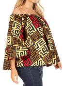 Sakkas Abree Off-shoulder Short Sleeve Blouse Top Ankara Wax Dutch African Print