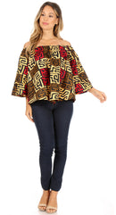 Sakkas Abree Off-shoulder Short Sleeve Blouse Top Ankara Wax Dutch African Print