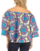 Sakkas Abree Off-shoulder Short Sleeve Blouse Top Ankara Wax Dutch African Print