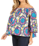 Sakkas Abree Off-shoulder Short Sleeve Blouse Top Ankara Wax Dutch African Print
