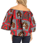 Sakkas Abree Off-shoulder Short Sleeve Blouse Top Ankara Wax Dutch African Print