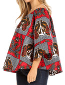 Sakkas Abree Off-shoulder Short Sleeve Blouse Top Ankara Wax Dutch African Print
