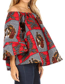 Sakkas Abree Off-shoulder Short Sleeve Blouse Top Ankara Wax Dutch African Print