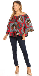 Sakkas Abree Off-shoulder Short Sleeve Blouse Top Ankara Wax Dutch African Print