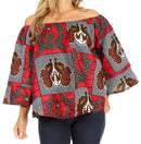 Sakkas Abree Off-shoulder Short Sleeve Blouse Top Ankara Wax Dutch African Print