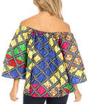 Sakkas Abree Off-shoulder Short Sleeve Blouse Top Ankara Wax Dutch African Print