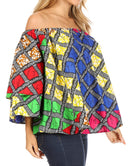 Sakkas Abree Off-shoulder Short Sleeve Blouse Top Ankara Wax Dutch African Print