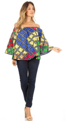 Sakkas Abree Off-shoulder Short Sleeve Blouse Top Ankara Wax Dutch African Print