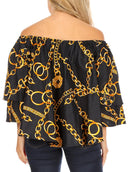 Sakkas Abree Off-shoulder Short Sleeve Blouse Top Ankara Wax Dutch African Print