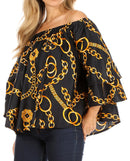 Sakkas Abree Off-shoulder Short Sleeve Blouse Top Ankara Wax Dutch African Print