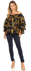 Sakkas Abree Off-shoulder Short Sleeve Blouse Top Ankara Wax Dutch African Print