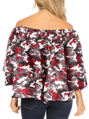Sakkas Abree Off-shoulder Short Sleeve Blouse Top Ankara Wax Dutch African Print